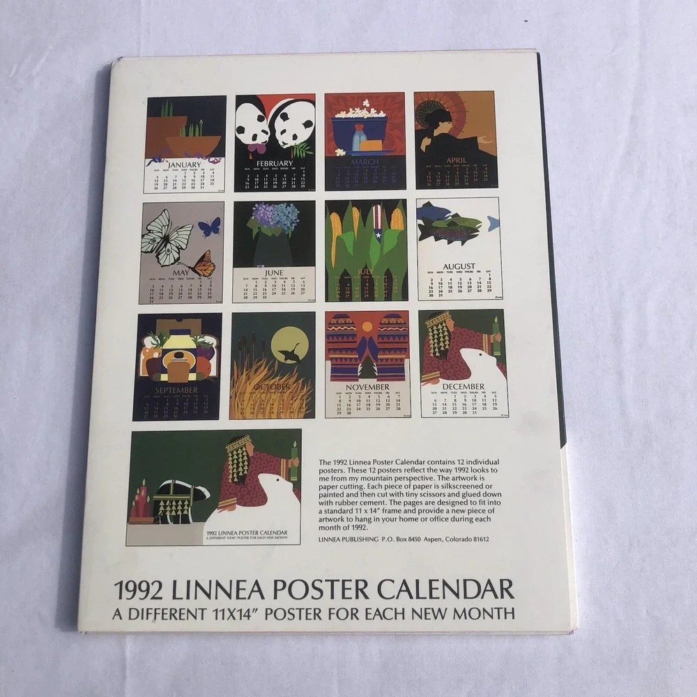 LINNEA POSTER CALENDAR for year 1992 - Can Be Reused 2048 Complete Leap Year